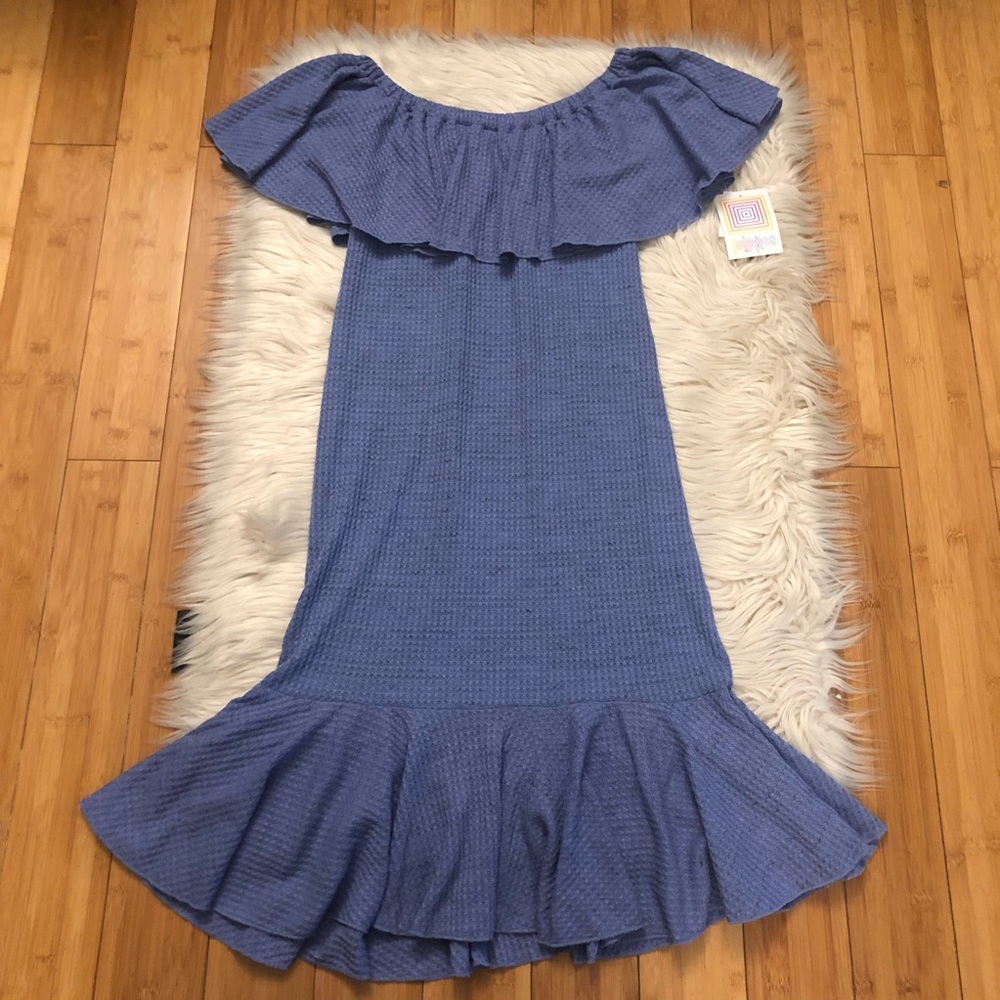 Lularoe Off Shoulder Texture Purple Ruffled Women Midi Dress, size S